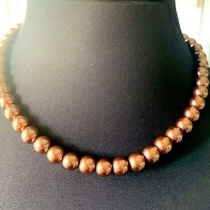 Necklace brown glass pearl choker